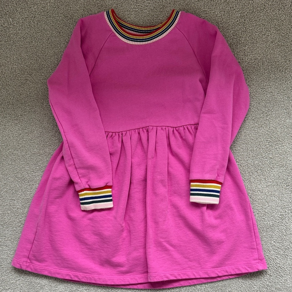 Hanna Andersson Pink Balloon Dress with Multicolor Striped Trim